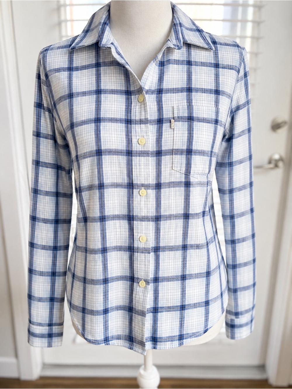 Levi's White and Blue Plaid Button-Down Shirt